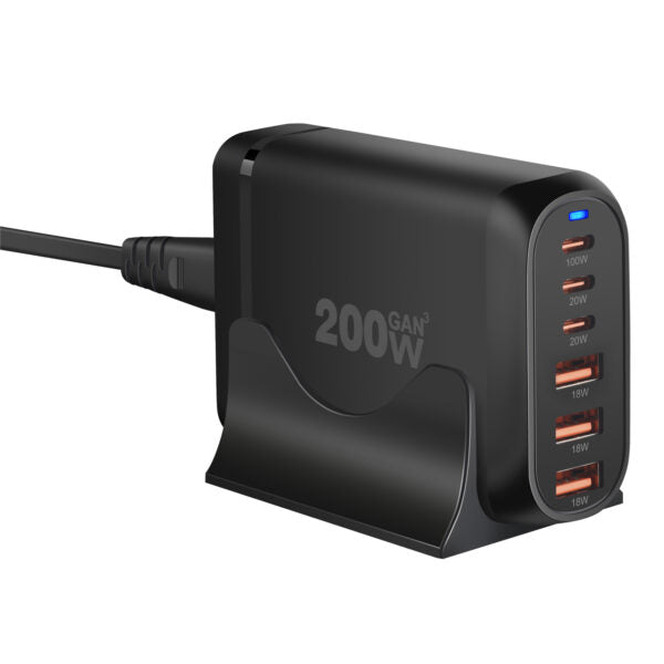 Getrics GaN³ Ladegerät 200W – USB-C & USB-A Schnellladegerät für Laptop & Smartphone