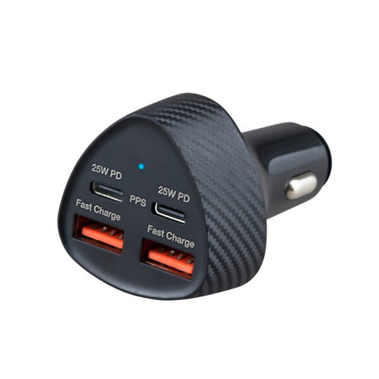 Getrics Auto Ladegerät 50W – 2× USB-C PD + 2× USB-A QC 3.0 | 4-in-1 KFZ Schnellladegerät für iPhone, Samsung, Tablet, Laptop – 12V/24V