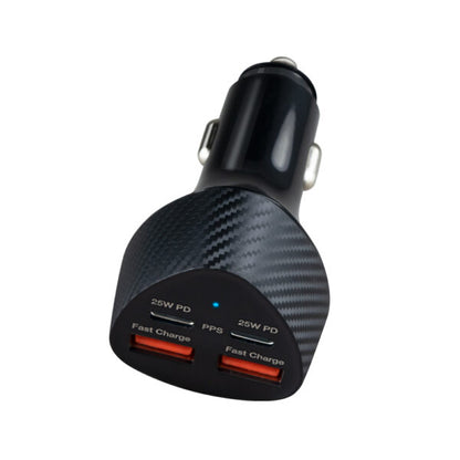 Getrics Auto Ladegerät 50W – 2× USB-C PD + 2× USB-A QC 3.0 | 4-in-1 KFZ Schnellladegerät für iPhone, Samsung, Tablet, Laptop – 12V/24V