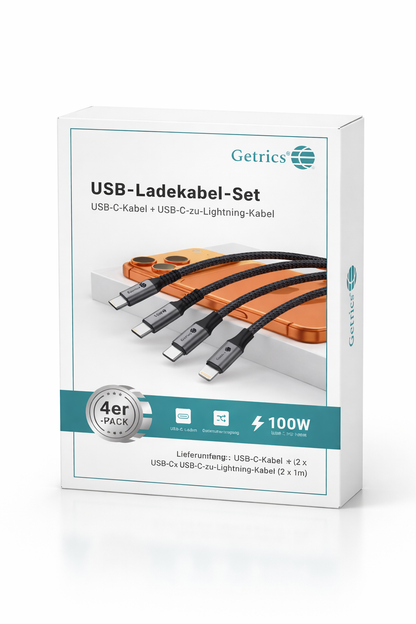 USB-Ladekabel-Set 4er-Pack – USB-C auf USB-C & USB-C auf Lightning